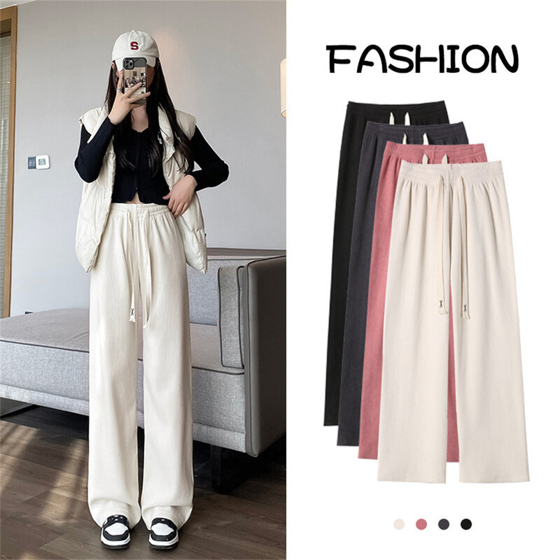 Women Pants Corduroy 2023 Autumn Winter Streetwear Thick Keep Warm Female Baggy Trousers Casual High Waist Straight Pant S-3XL