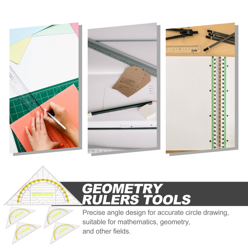 Regla de medición de geometría transparente, herramientas de medición de matemáticas, herramienta de regla, suministros de papelería escolar, regla de plástico para diario escolar
