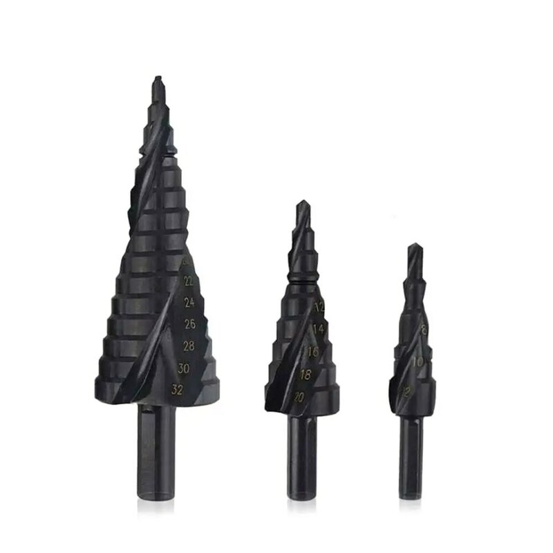 3-teiliger Spiralrillen-Stufen bohrer krach tige 4-12mm 4-20mm 4-32mm Bohrer zum Schneiden von Stahlblech-Metall-Aluminium-Platten werkzeugen