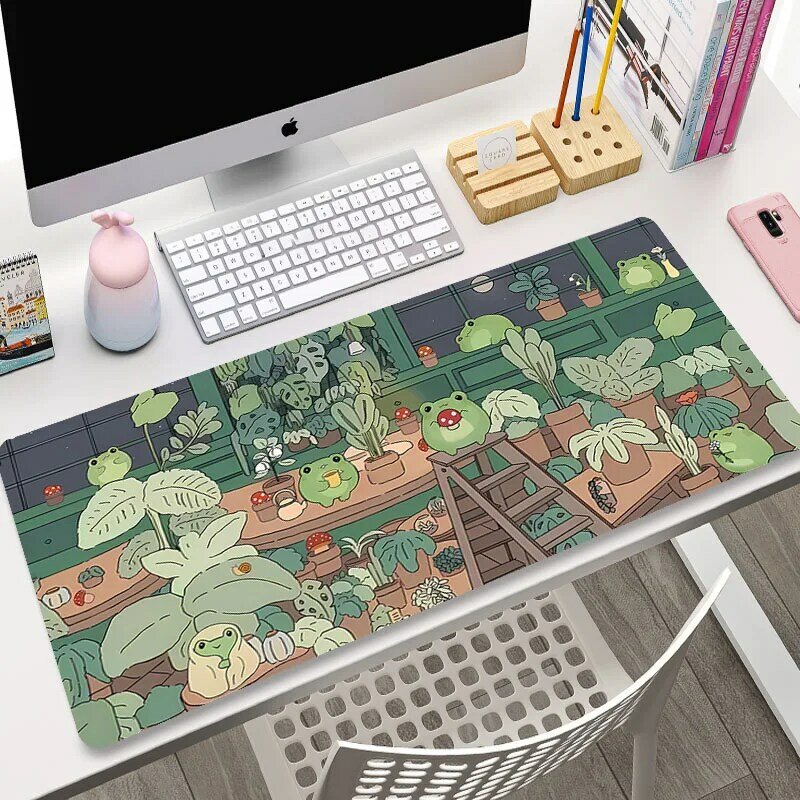 녹색 식물 대형 게이밍 마우스 패드, 게이밍 마우스 패드, 사무실 침실용 긴 테이블 매트, 귀여운 책상, 10 대 소녀, XXL