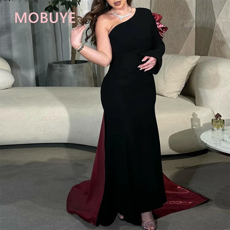 Mobuye 2024อาหรับดูไบเสื้อเปิดไหล่ข้างเดียวชุดเดรสปาร์ตี้แฟชั่นสำหรับงานพรอมตอนเย็นแบบชุดเดรสยาวคลุมเข่า