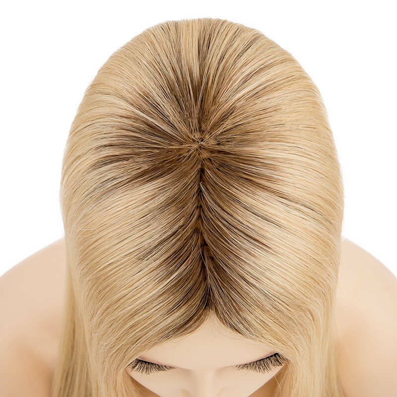 Pe Linie jungfräulichen Haar Topper für Frauen hand gebundene Echthaar Topper für Haarausfall dauerhafte und natürlich aussehende Perücke blonde Farbe