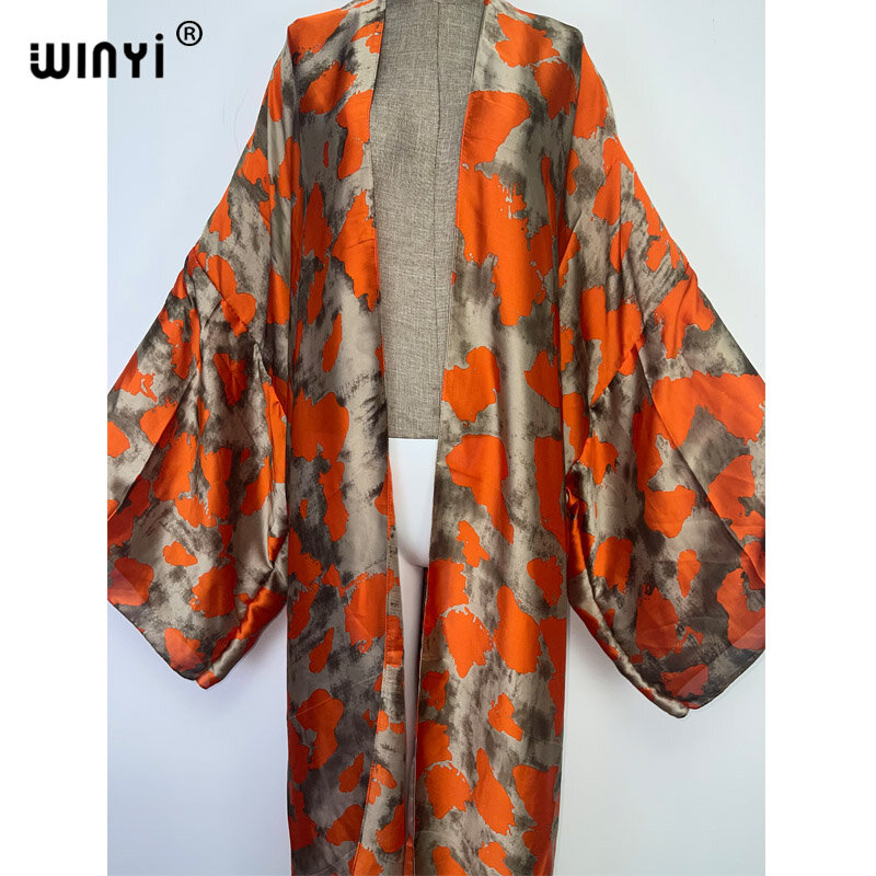 WINYI bright fashion printing sweet lady beach Bohemian long Cardigan Cover-up stitch Cocktail Boho Maxi Holiday party kimono