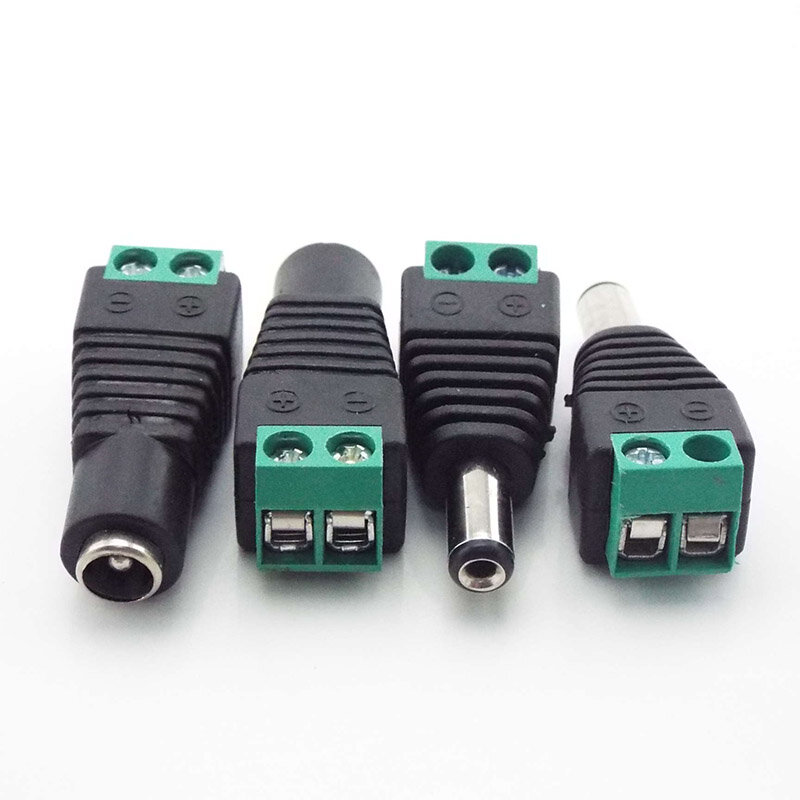 Conector de alimentación macho hembra, adaptador de audio de 5 piezas, CC, RCA, 5,5mm, 2,1mm, cable para tira de luz LED RGB, cámara CCTV