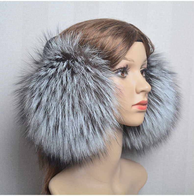 Winter Women Warm Real Fox Fur Earmuffs Girl's Earlap Ultra Large Ladies Plush Earmuff Luxury Ladies Fox Fur Earmuffs