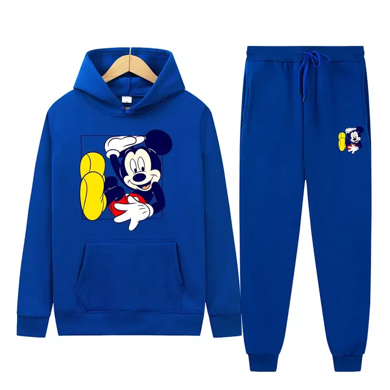 Disney-Conjunto de 2 piezas para hombre y mujer, traje deportivo con estampado de Mickey, Sudadera con capucha y pantalones, primavera y otoño