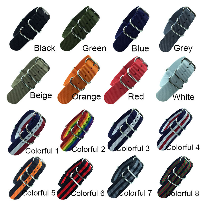 Army Sports Nylon Watch Strap, Wristband Belt, Faixas de relógio, 5 anéis, 18mm, 20mm, 22mm, 24mm