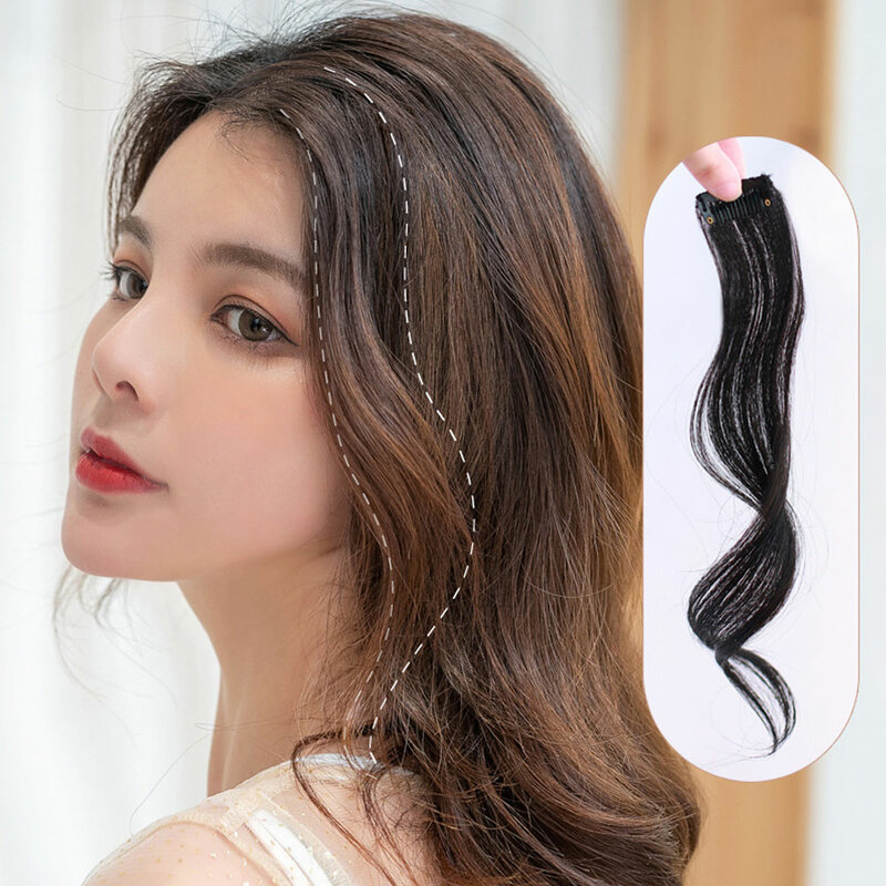 Women's Short Air Bangs Wig Natural Artificial Bangs Mid Split Single Clip Curly Wig Synthetic Hair Bangs Basic Style