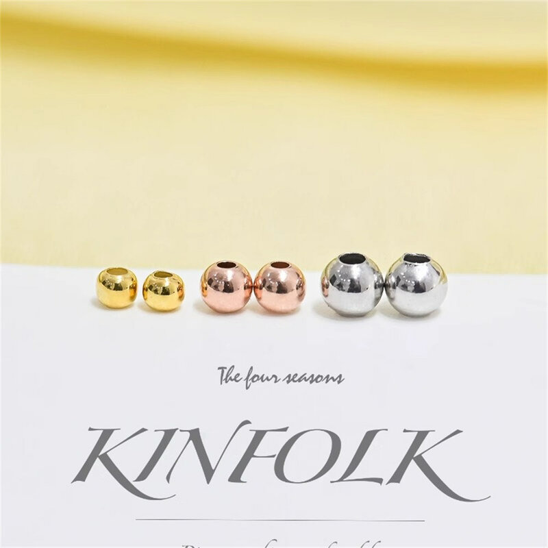 Perles brillantes en argent regardé S925, accessoires de bricolage, non allergiques, ne se décolorent pas, perles de ficelle, or