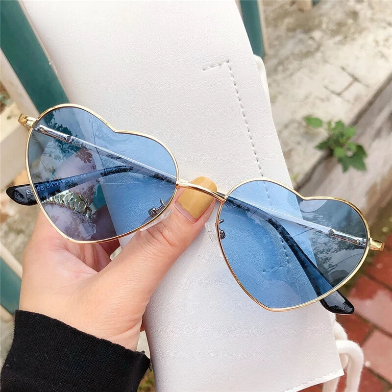 Moda damska metalowe okulary przeciwsłoneczne w kształcie serca gradientowe gogle outdoorowe okulary damskie odcienie UV400 metalowe kobiety dziewczęce okulary przeciwsłoneczne