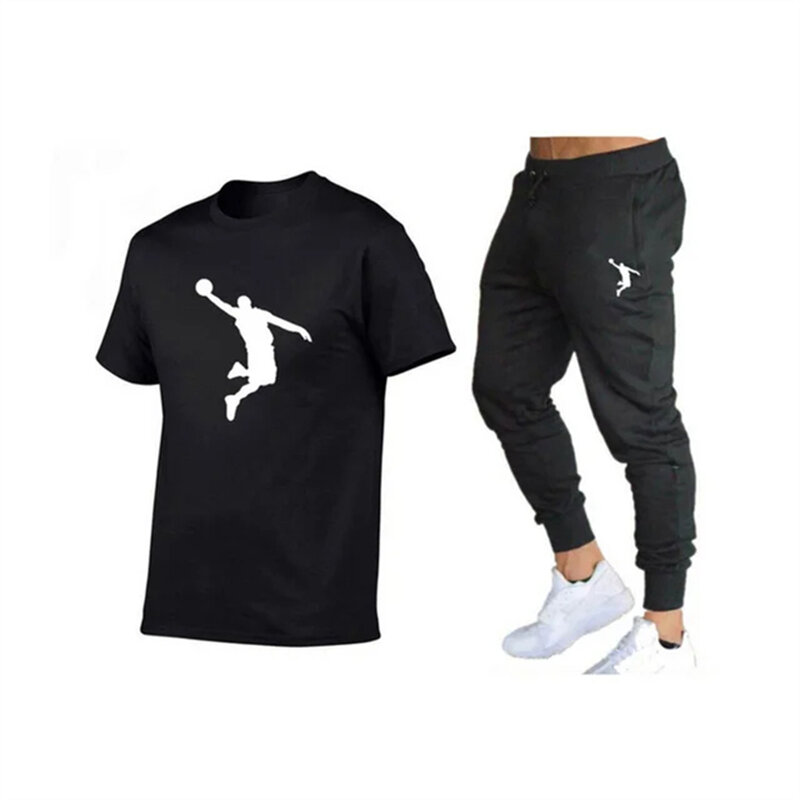 メンズTシャツとパンツのセット,カジュアルなフィットネスウェア,ヒップホップスタイル,ブランド名,2024