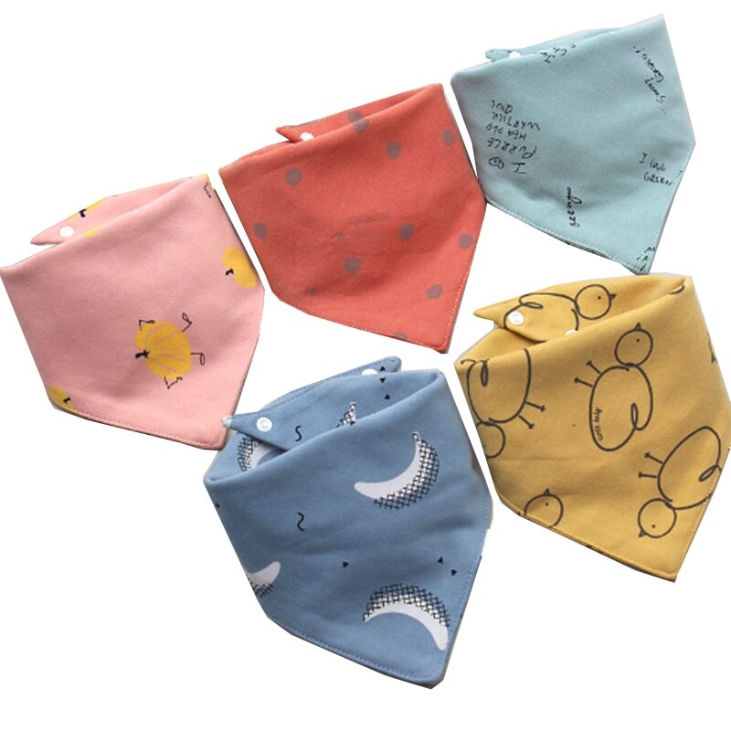 5 Pcs Baby Feeding Drool Bibs Saliva Towel for Triangle Scarves Bandana Soft Cotton Bibs Adjustable Button Burp Clo