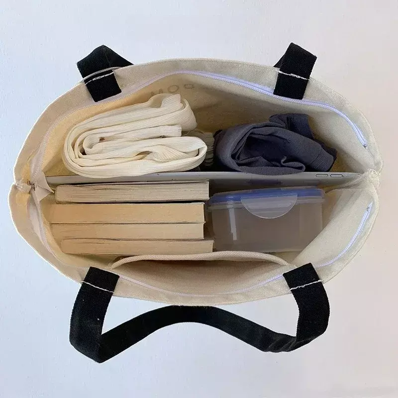 SHB01-Bolso de hombro de lona para mujer, bolsa de compras reutilizable ecológica de tela de algodón, bolso de mano grande para estudiante, 2023