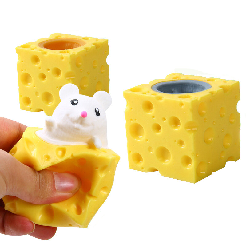 Stress-relieving Pet Cheese Mouse Cheese Pinch Fun Stress Ball Vent Squirrel Cup Prank Toy Fidget Toys
