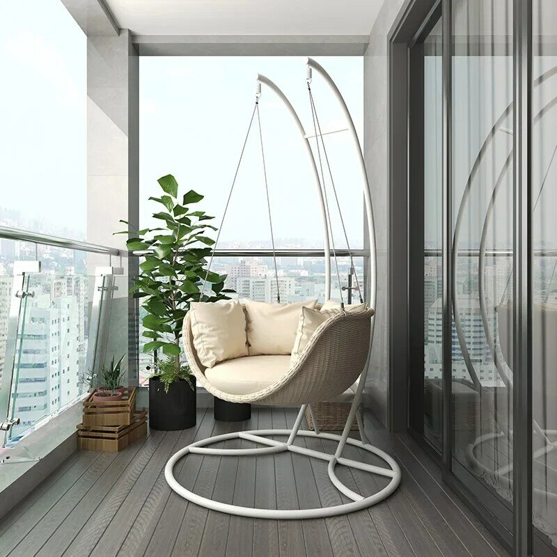 Chaise à bascule nordique en rotin, panier à balançoire extérieur, siège de loisirs d'intérieur, balcon, unique