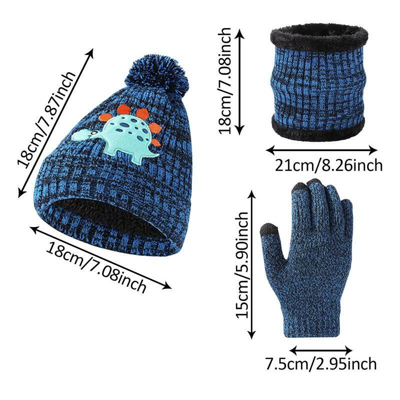 Зимняя шапка, набор теплых перчаток для шеи, милая облегающая шапка с принтом динозавра, перчатки, шарф, зимние подарки, шарфы на шею для мальчиков и девочек 2-8