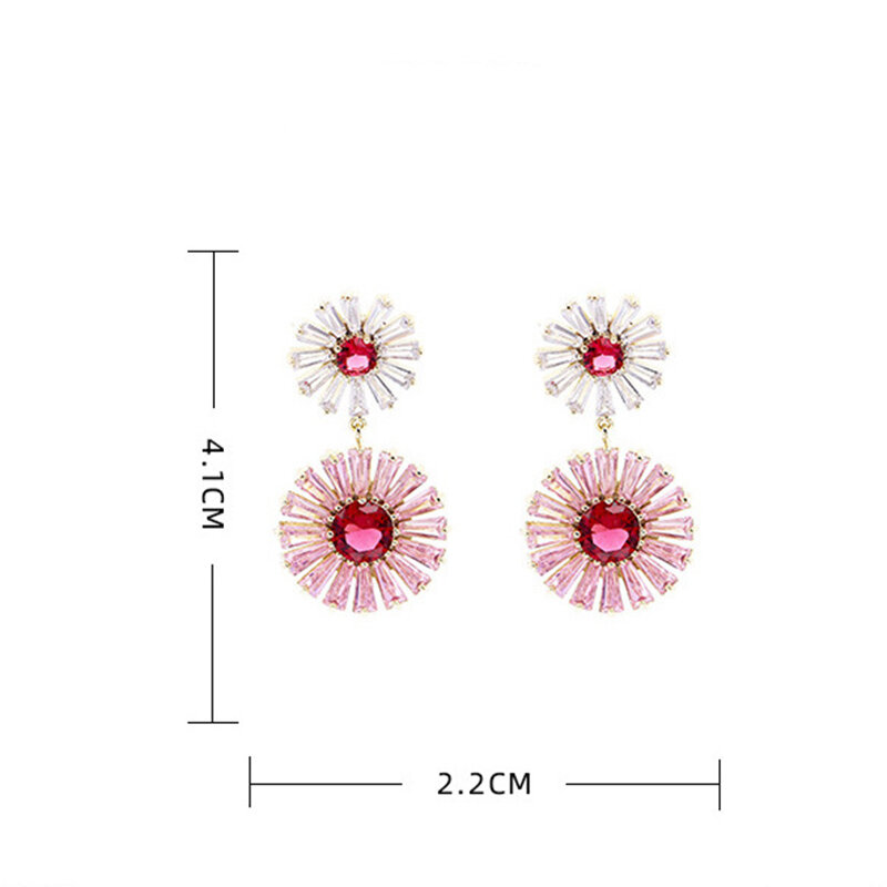 Trend Luxury Cubic Zirconia Flower Daisy Dangling Drop Earrings for Women Girl Wedding Daily Party Korean Fashion Jewelry Gifts