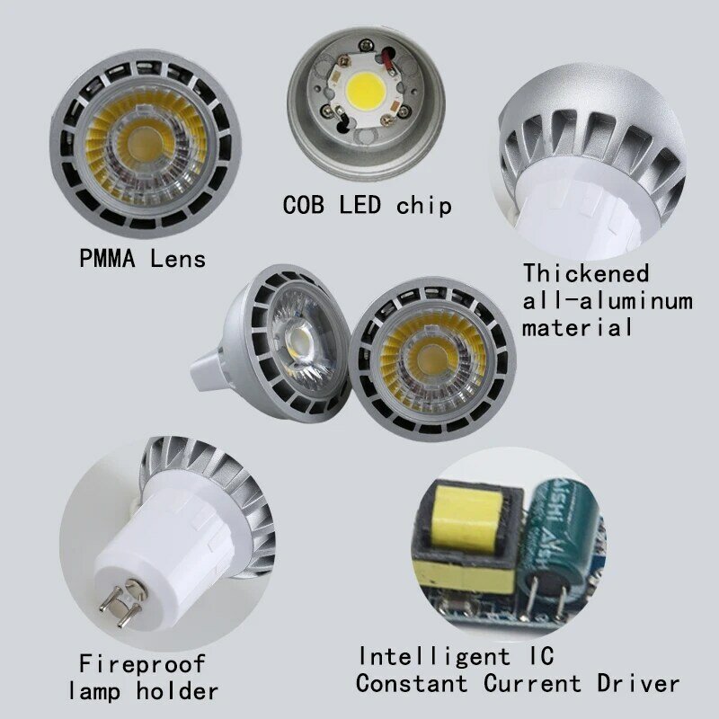 36 gradi angolo del fascio 5W LED COB faretti lampada E14 E12 E27 E12 GU10 MR16 GU5.3 AC 85-265V risparmio energetico sostituire lampada alogena