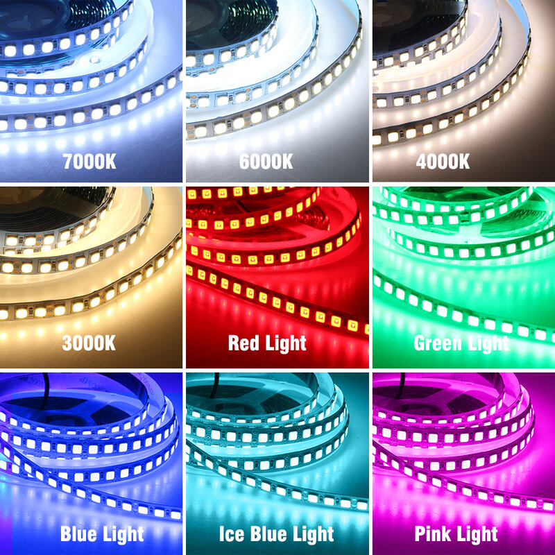 Fita LED impermeável flexível, alto brilho do que 5050, azul, verde, vermelho, branco, RGB, DC 12V, 5m, 120LEDs, 5054