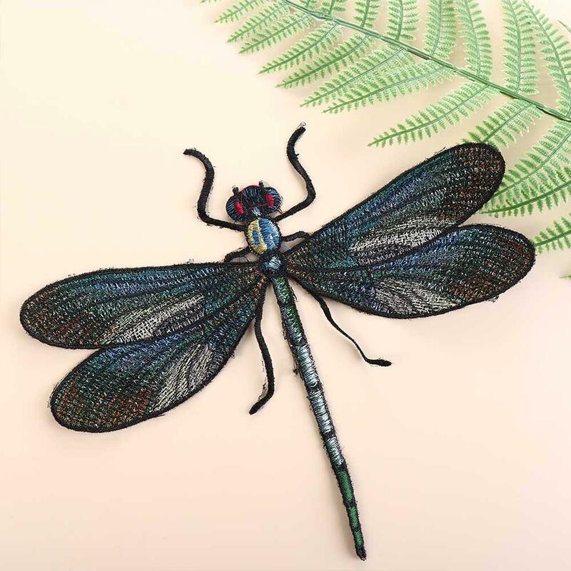 Insignia de costura de libélula grande, parches bordados para planchar, apliques para ropa