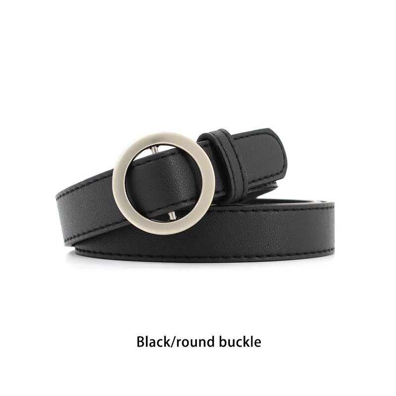 Women Round No-hole Buckle Leather Jeans Belt Fashionable PU Simple