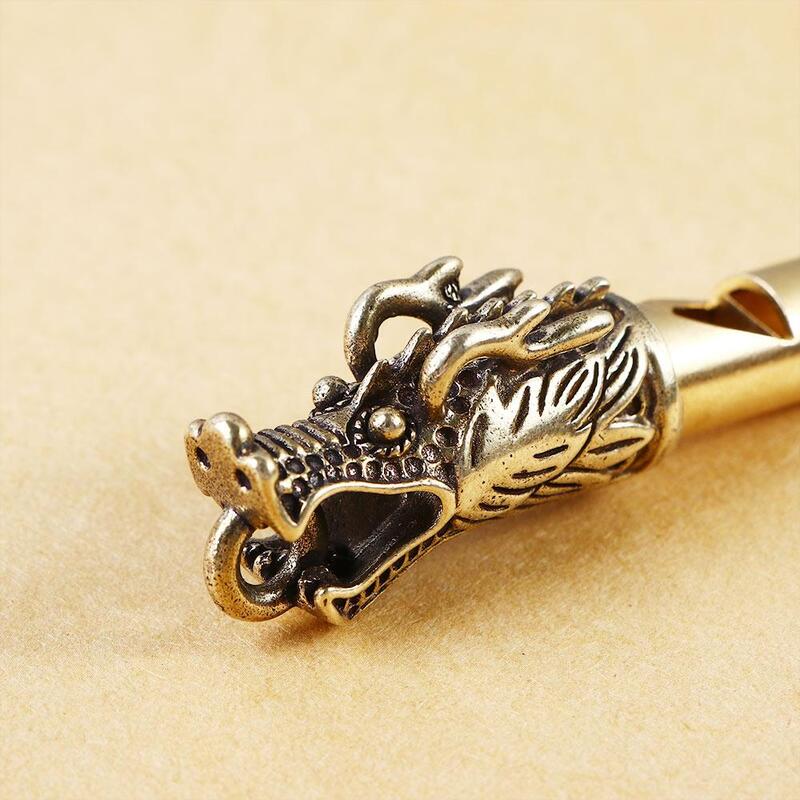 Vintage Brass Dragon Head Whistle Pendants Car Keys Chains Outdoor Whistles Necklaces Keychains Charm Outdoor Survival Tools