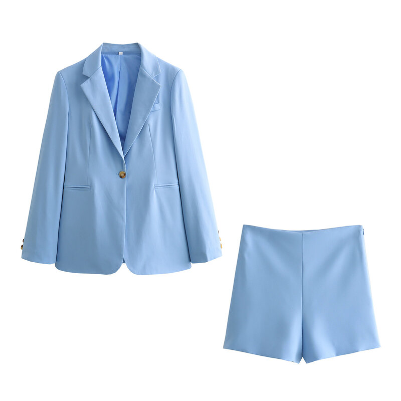 set woman 2 pieces2024 Fashion Office Wear Single Button Blazer Coat   Back Vents Female + high waisted shorts Women's suit