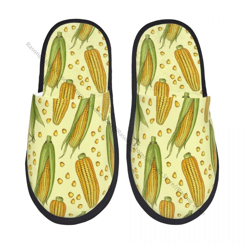 Zapatillas de interior de felpa con patrón de mazorca de maíz, zapatos suaves y cálidos para el hogar, calzado de otoño e invierno