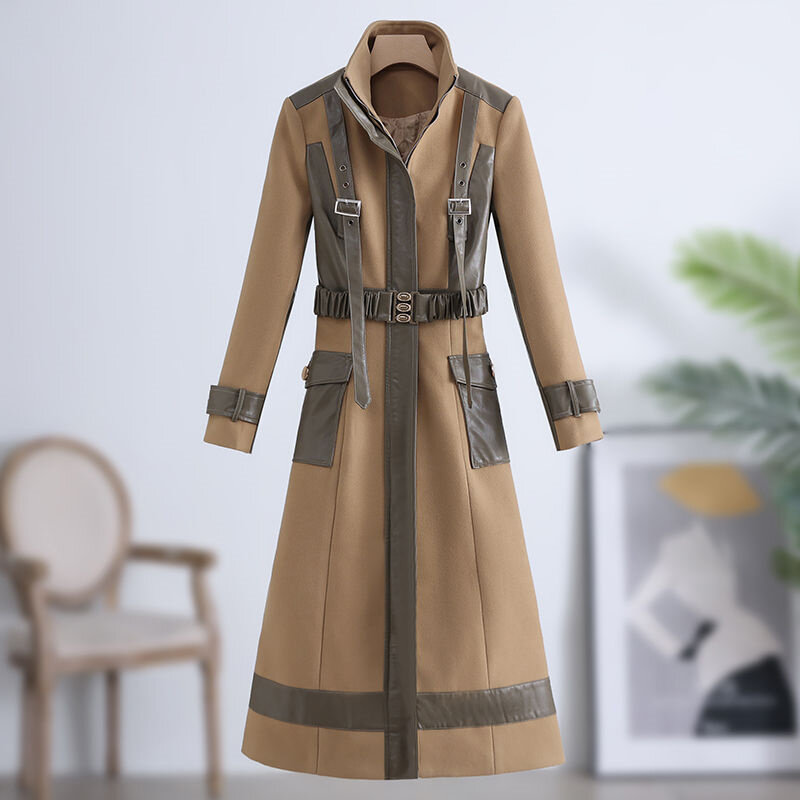 Inverno femminile nuovo medio lungo vita sottile giacca con bottoni 2023 industria pesante stile britannico bella cucitura PU cappotto di pelliccia donna