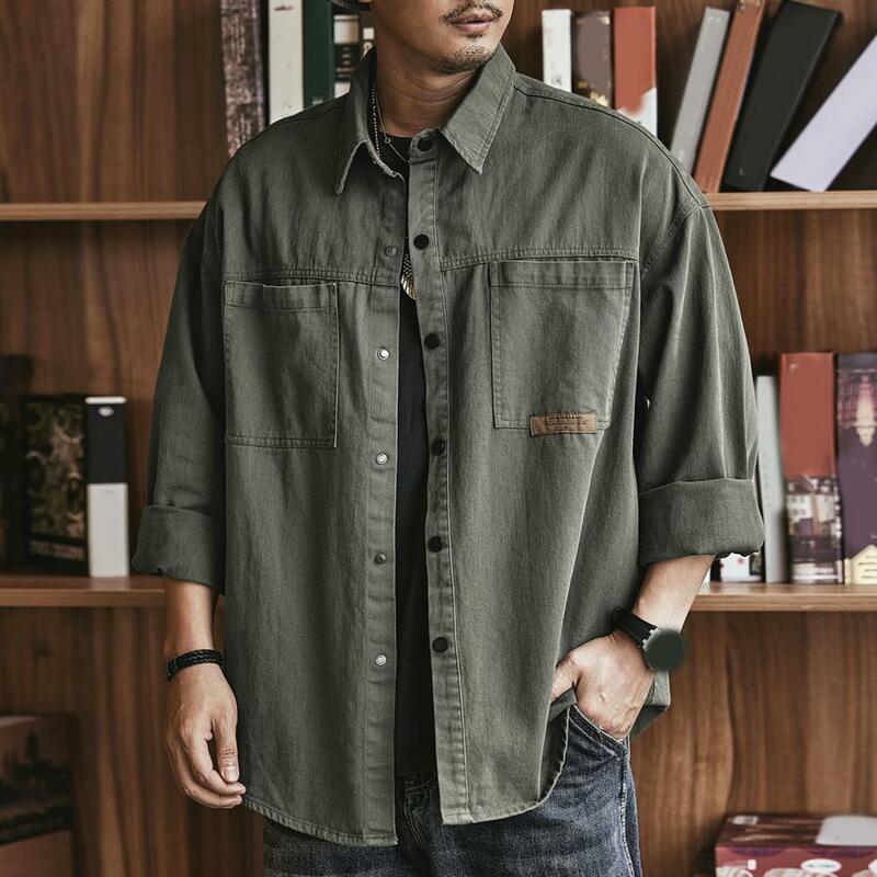 Retro-Shirt für Männer Safari-Stil Langarm Tops lässig Vintage lose übergroße Hemden Herbst Streetwear