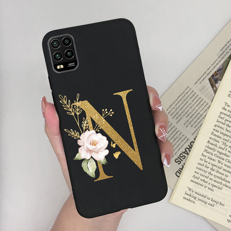 Phone Case For Xiaomi 10T Lite Cover Luxury Soft Silicone Flower A-Z Letters Protective Bumper For Xiaomi 10 Lite 10 Youth Funda