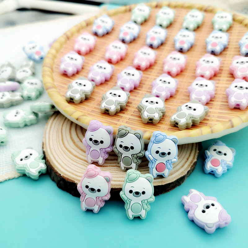 16*25mm 10pc/lot Baby Bear Silicone Beads Baby Teething Pacifier Chains Necklace Accessories Safe Nursing Chewing Kawaii Gifts