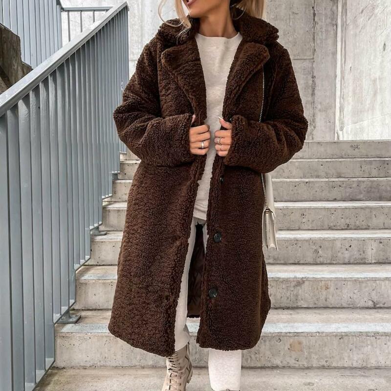 Mantel Panjang Wanita Jaket Teddy Berkancing Baris Tunggal Musim Gugur Musim Dingin Mantel Wanita Tebal Jaket Panjang Gaya Streetwear