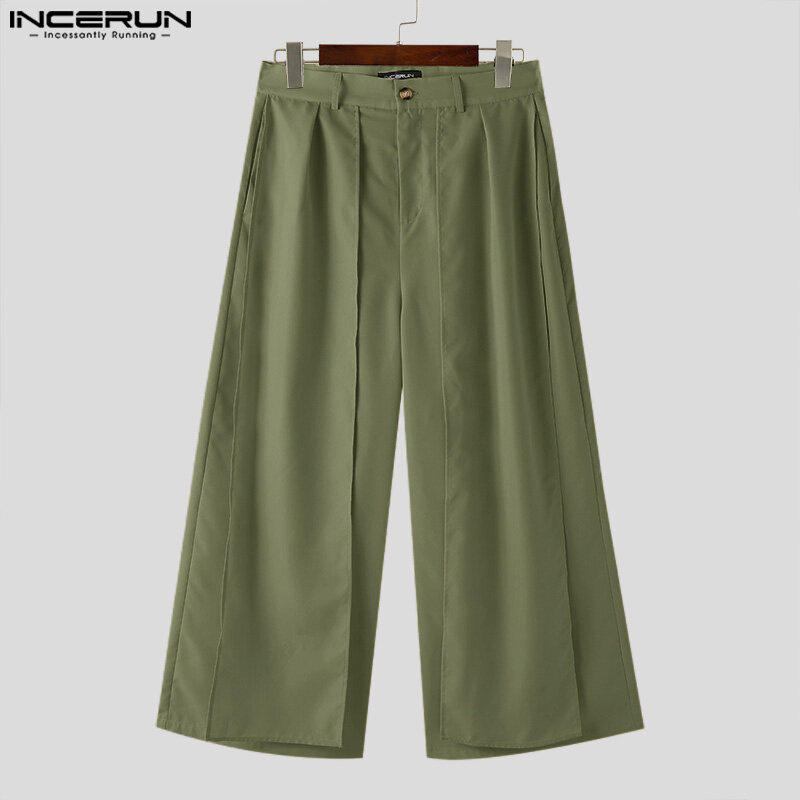 INCERUN Men Wide Leg Pants Solid Color Button Joggers Loose Casual Irregular Trousers Men Streetwear 2024 Fashion Long Pants