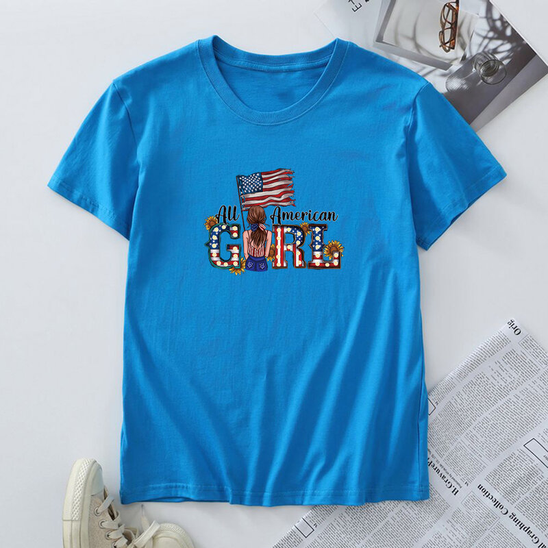 JFUNCY 여성용 오버사이즈 상의, 반팔 티셔츠, 여성 의류, 2024 패션, 미국 소녀 그래픽 티셔츠, 여름 티