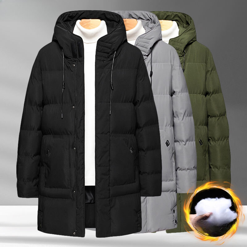Jaket Parka panjang untuk pria, jaket Parka panjang hangat berat, pakaian luar tahan angin pria musim dingin merek desainer baru modis kasual bertudung A12