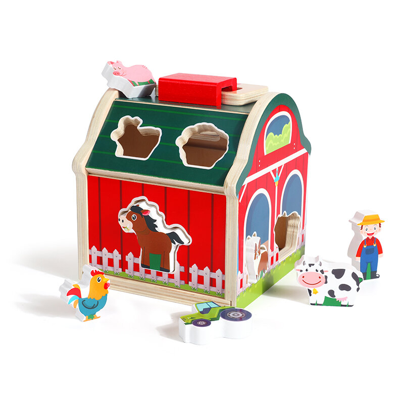 ألعاب منزل خشبية متطابقة للأطفال ، ألعاب مونتيسوري ، حيوانات المزرعة ، شكل اللون ، فرز كتل البناء ، ألعاب التعليم المبكر ، الهدايا