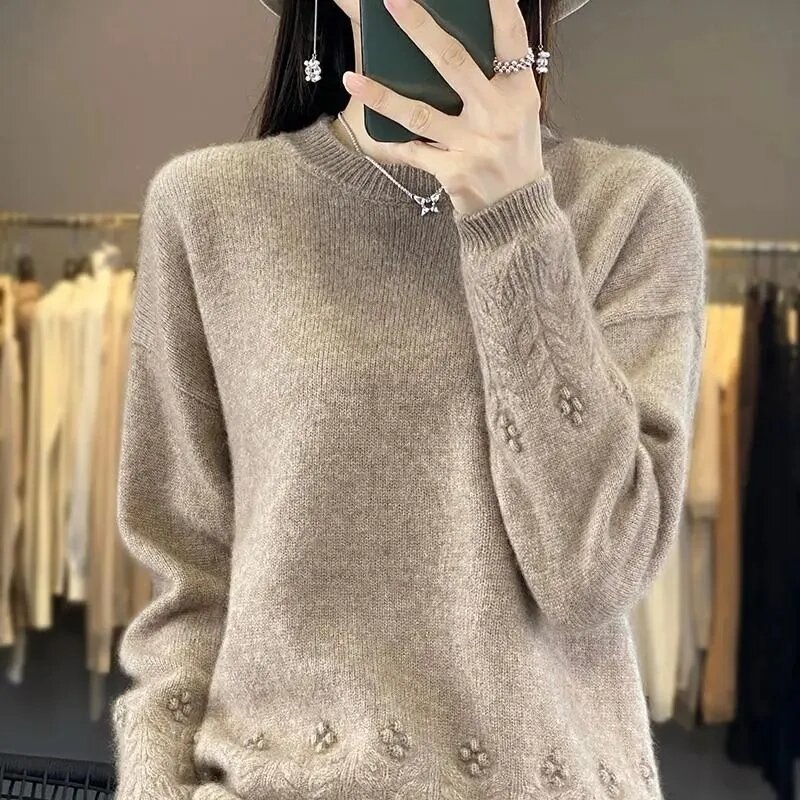 Autumn Winter Half High Collar Knitted Sweater Women Pullover New Fashion Loose Thicke Warm Casual Knitted Female Bottom Shirt