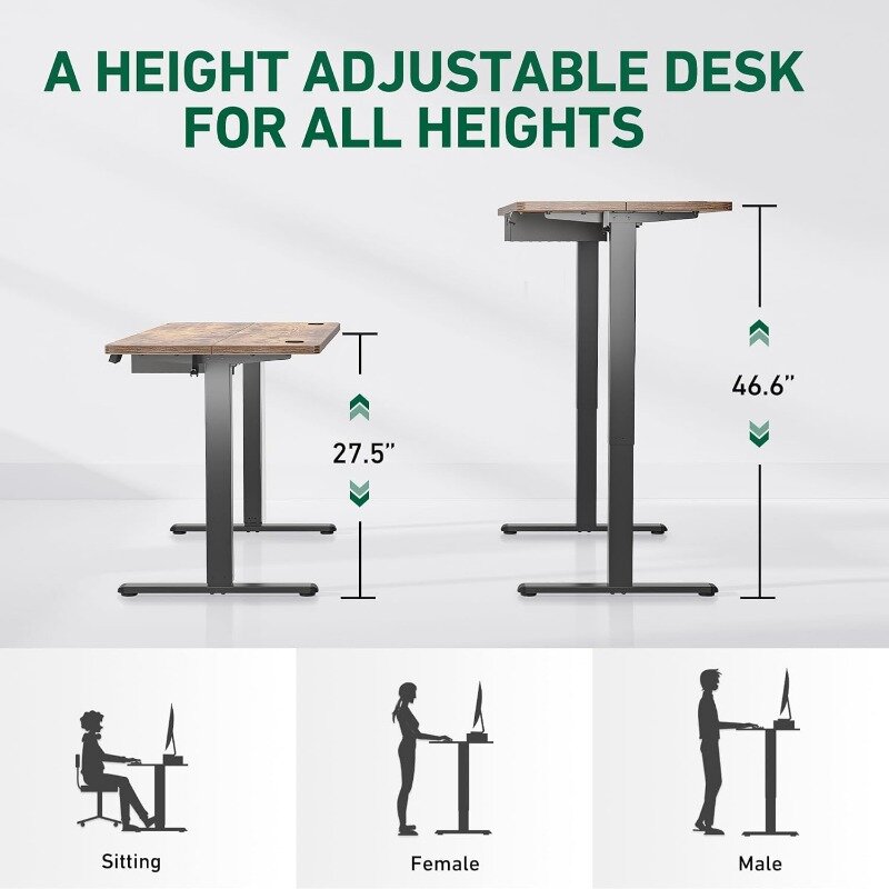 FEZIBO-Standing Desk com gaveta, altura ajustável, Elétrica Stand Up Desk, Sit Stand, Casa e Escritório, 55x24 polegadas