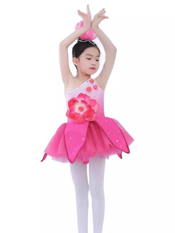 Traje de dança para meninas, roupa dançante contemporânea para crianças, vestido de dança infantil, roupa de palco de magnólia