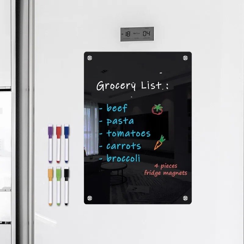 Placa de etiqueta do refrigerador, Reutilizável, Planejador Semanal, Transparente, Apagar seco, Mensagem, Escrita, Ímãs de superfície preta