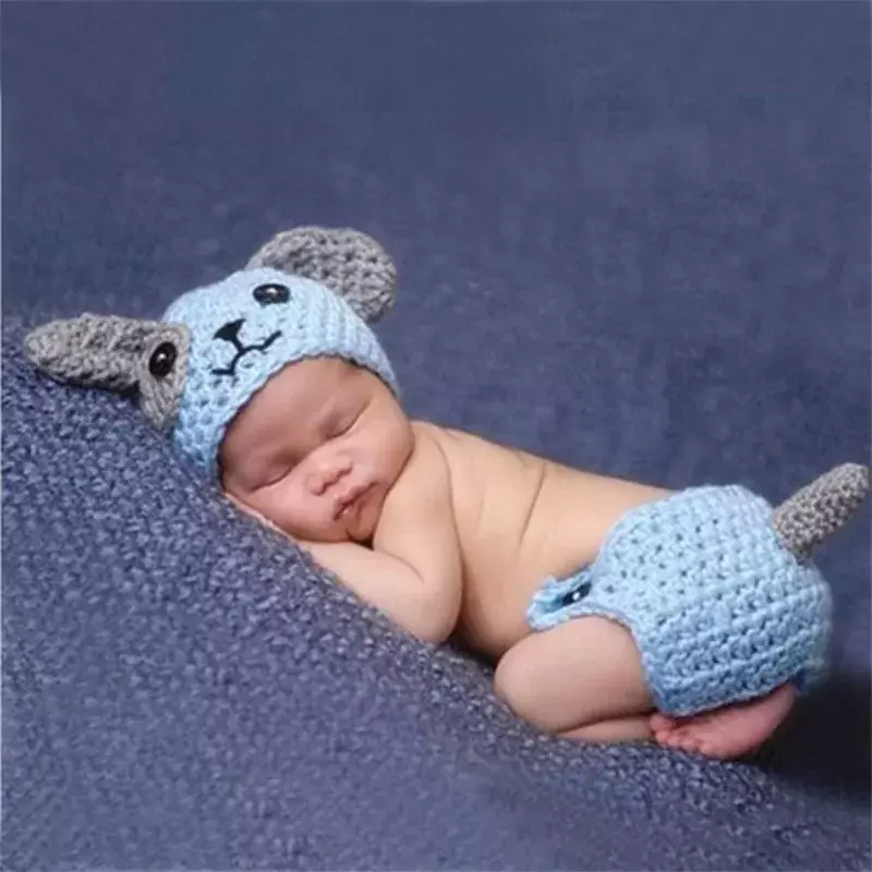 Accessoires de costume en tricot au crochet pour nouveau-né, vêtements de séance photo pour bébé, accessoires de photographie pour nouveau-né