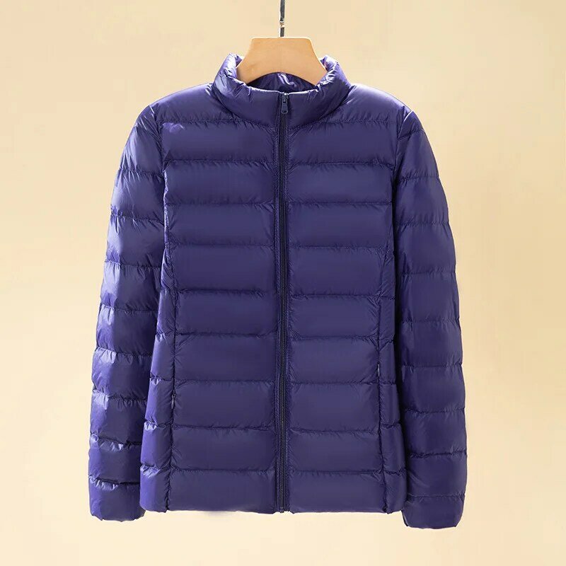 Женская короткая куртка-пуховик с воротником-стойкой, Новое поступление 2024, Осеннее облегающее корейское теплое пальто на белом утином пуху