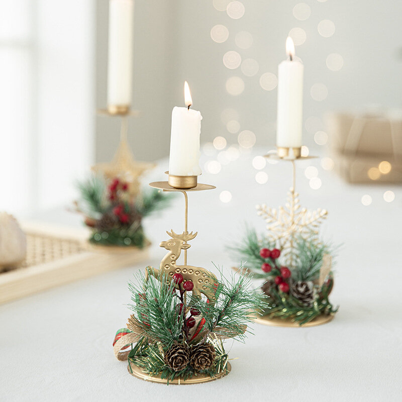 Рождественский золотой железный подсвечник, украшение для окна и рабочего стола, украшение для рождественского дня, композиция