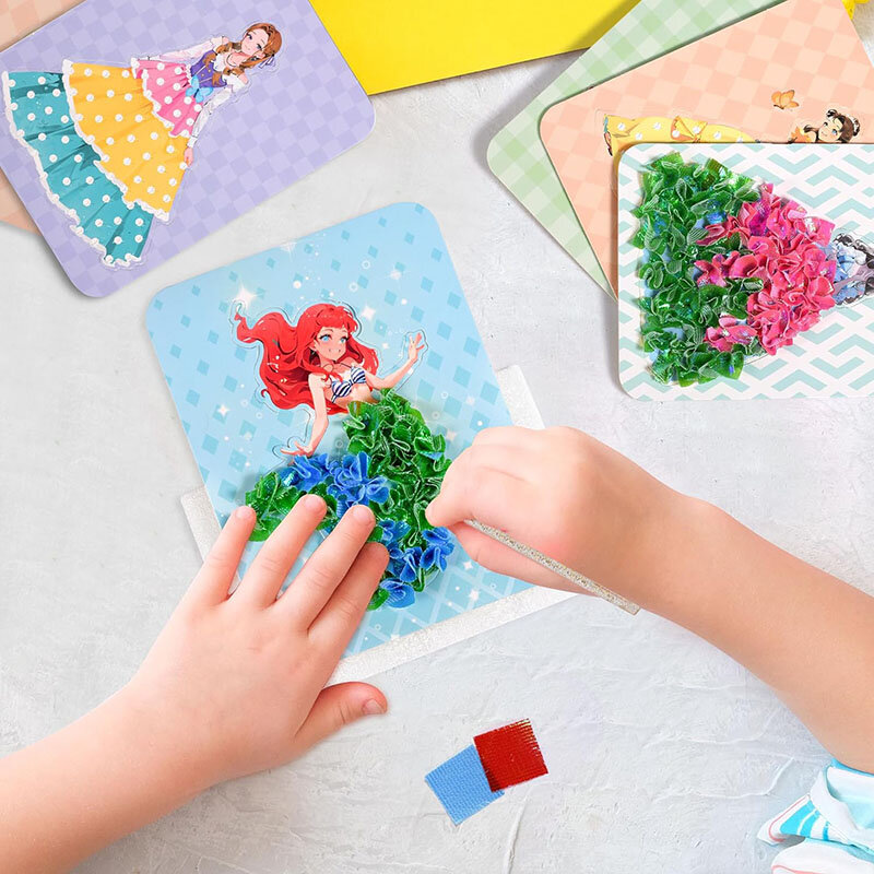Artesanato em tecido infantil Cartaz, desenho de brinquedos artesanais, quebra-cabeça criativo, punção de pintura, adesivo, presente de aniversário infantil para menina