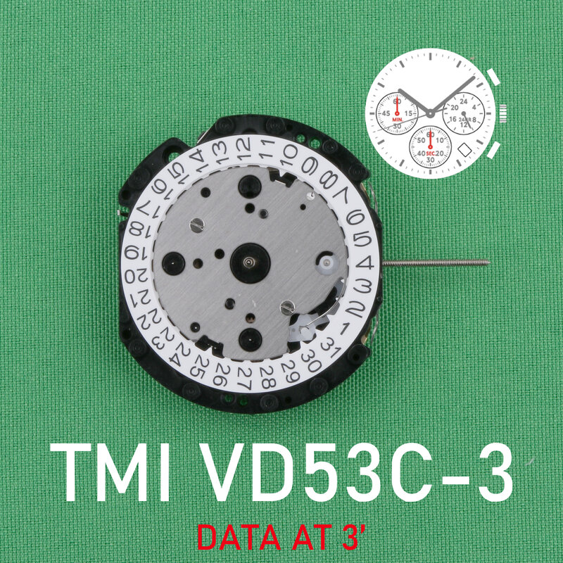 Movimiento de cuarzo VD53C Seiko vd53, Original, SII/TMI VD53, movimiento de reloj VD53, fecha de movimiento a 3