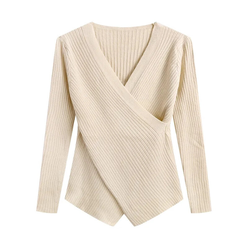 2024 kaszmirowy sweter damski sweter z dzianiny z czystej wełny merynosów zimowy moda Basic z dekoltem w szpic elegancki Top jesienny ciepły sweter