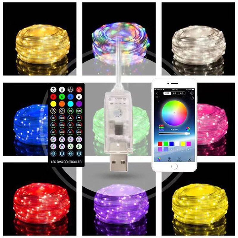 LED بلوتوث سلسلة الجنية أضواء ، حلم اللون ، RGB ، عنونة ، الطرف ، عيد الميلاد ، عطلة ، الزفاف الديكور ، جارلاند