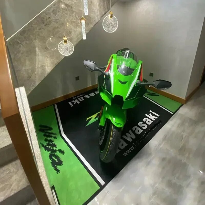 Alfombra Kawasaki antideslizante para motocicleta, alfombra de exhibición para Moto de carreras, decoración de suelo, trabajo, garaje, decoración del hogar