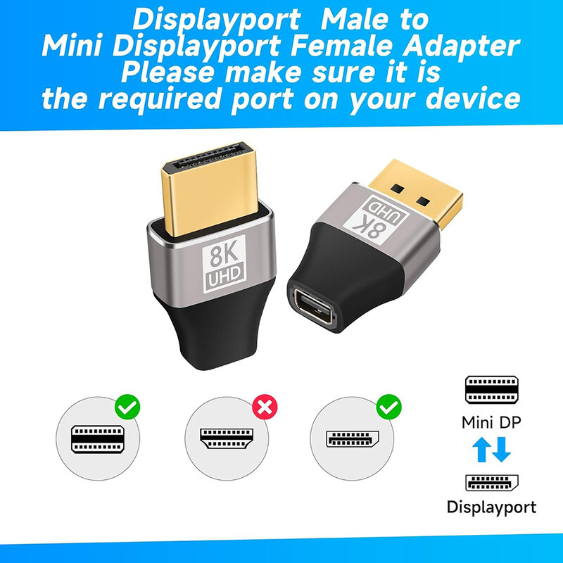 Mini Displayport Naar Displayport Adapter 8K 60Hz Dp2.1 Female Naar Minidp Mannelijke Bi-Directionele Connector Voor Laptop Pc Gaming Monitor